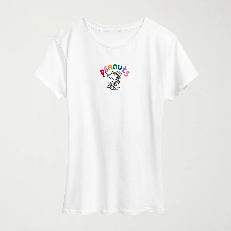 Peanuts Doodle Womens Crew Neck Short Sleeve Classic Fit Graphic T-Shirt