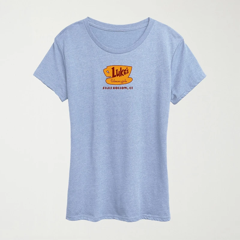 Gilmore Girls Luke'S Coffee Womens Crew Neck Short Sleeve Classic Fit Graphic T-Shirt