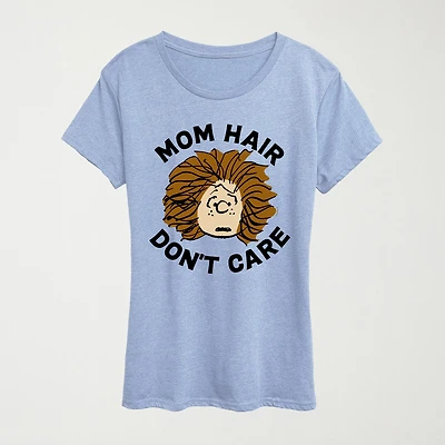 Mom Hair Dont Care Womens Crew Neck Short Sleeve Classic Fit Peanuts Graphic T-Shirt