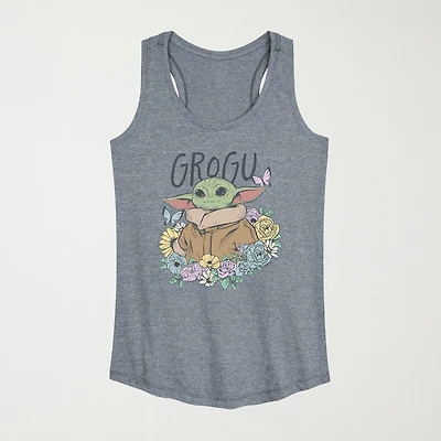 Floral Spring Grogu Womens Scoop Neck Sleeveless Baby Yoda Tank Top