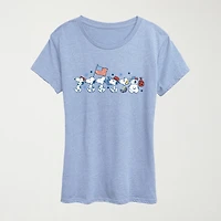 Snoopy Sibs Americana Womens Crew Neck Short Sleeve Classic Fit Graphic T-Shirt