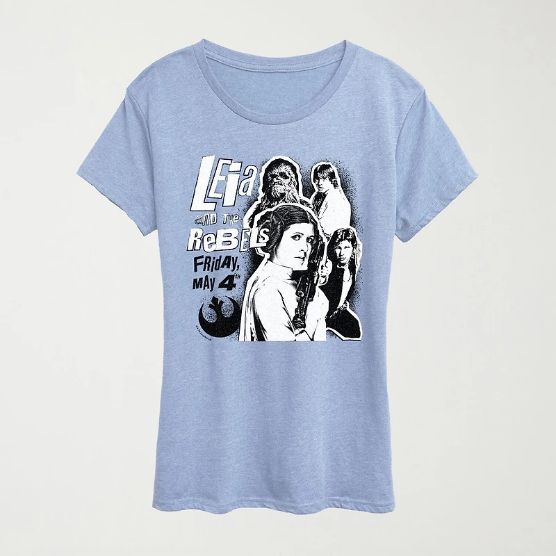Leia And The Rebels Womens Crew Neck Short Sleeve Classic Fit Star Wars Graphic T-Shirt