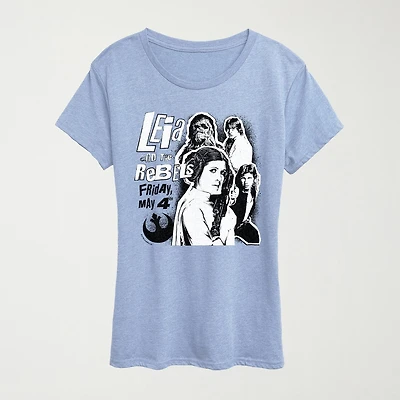 Leia And The Rebels Womens Crew Neck Short Sleeve Classic Fit Star Wars Graphic T-Shirt