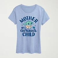 Mother Of A Curious Child Womens Crew Neck Short Sleeve Classic Fit Baby Yoda Graphic T-Shirt