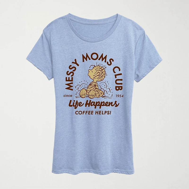 Messy Moms Club Womens Crew Neck Short Sleeve Classic Fit Peanuts Graphic T-Shirt