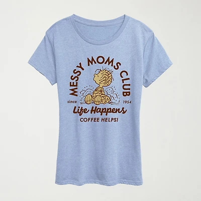 Messy Moms Club Womens Crew Neck Short Sleeve Classic Fit Peanuts Graphic T-Shirt