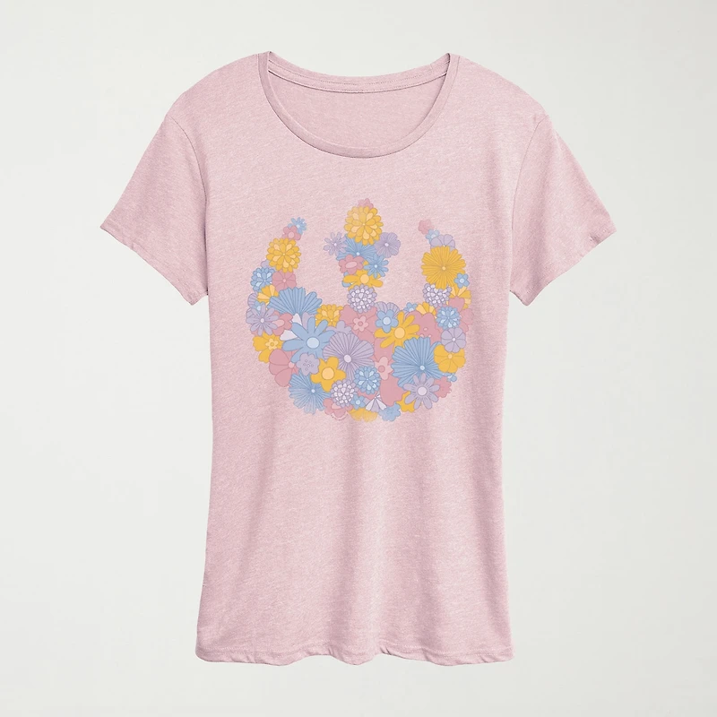Rebel Flower Logo Tonal Washed Womens Crew Neck Short Sleeve Classic Fit Star Wars Graphic T-Shirt