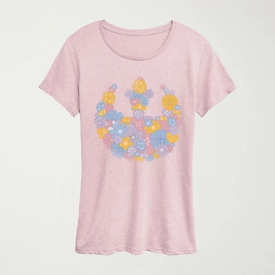 Rebel Flower Logo Tonal Washed Womens Crew Neck Short Sleeve Classic Fit Star Wars Graphic T-Shirt