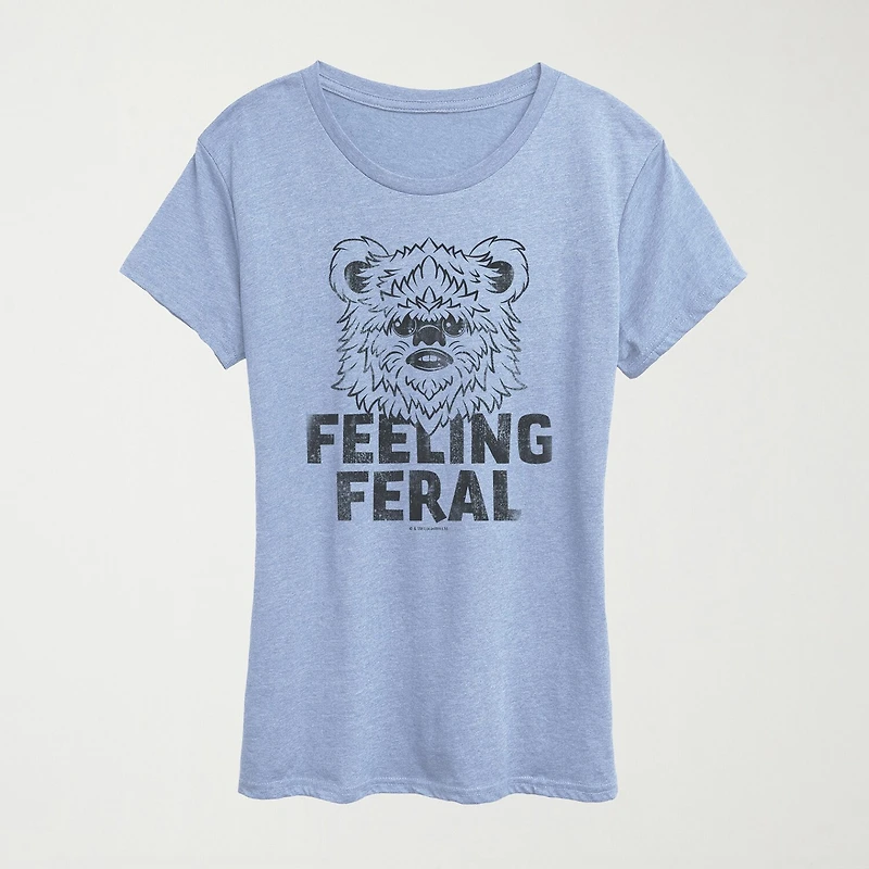 Feeling Feral Ewok Womens Crew Neck Short Sleeve Classic Fit Star Wars Graphic T-Shirt