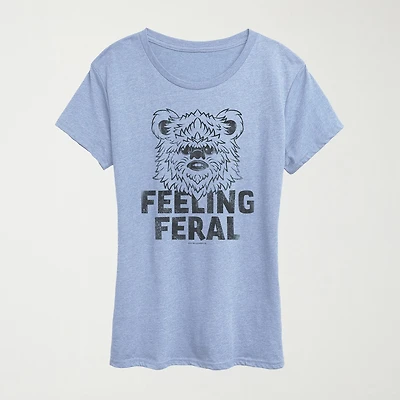 Feeling Feral Ewok Womens Crew Neck Short Sleeve Classic Fit Star Wars Graphic T-Shirt