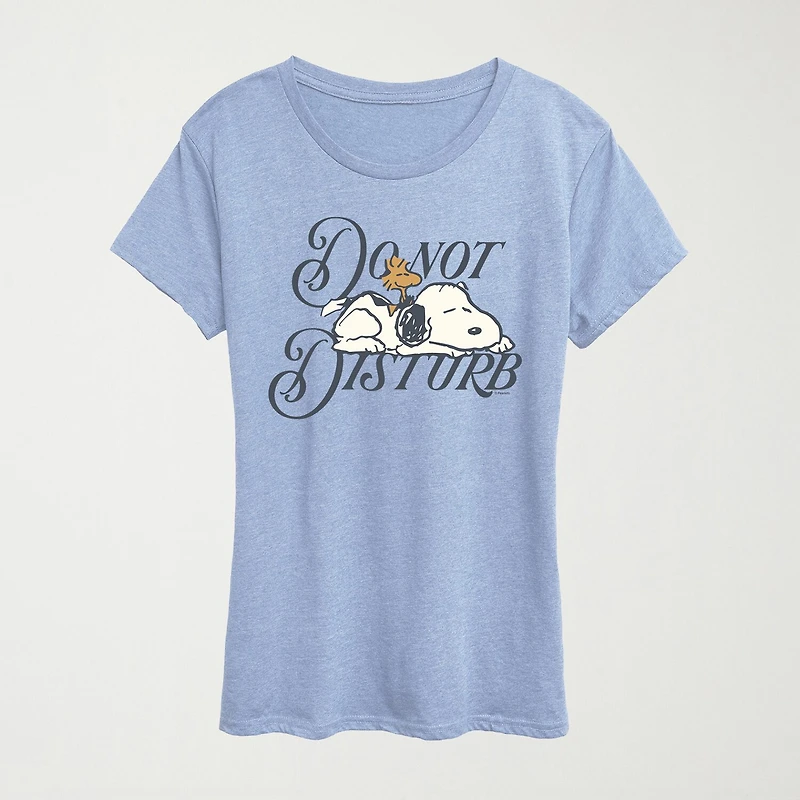 Do Not Disturb Womens Crew Neck Short Sleeve Classic Fit Snoopy Graphic T-Shirt