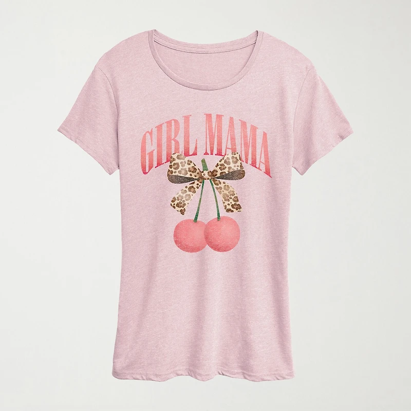 Girl Mama Cherries Womens Crew Neck Short Sleeve Classic Fit Graphic T-Shirt