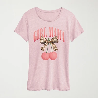 Girl Mama Cherries Womens Crew Neck Short Sleeve Classic Fit Graphic T-Shirt