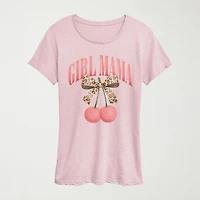 Girl Mama Cherries Womens Crew Neck Short Sleeve Classic Fit Graphic T-Shirt