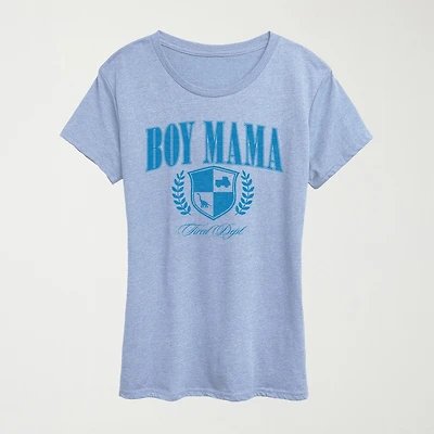 Boy Mama Collegiate Womens Crew Neck Short Sleeve Classic Fit Graphic T-Shirt