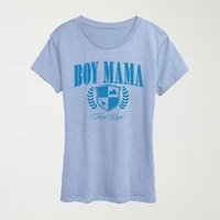 Boy Mama Collegiate Womens Crew Neck Short Sleeve Classic Fit Graphic T-Shirt