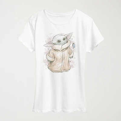 Grogu Tonal Washed Womens Crew Neck Short Sleeve Classic Fit Baby Yoda Graphic T-Shirt