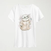 Grogu Tonal Washed Womens Crew Neck Short Sleeve Classic Fit Baby Yoda Graphic T-Shirt
