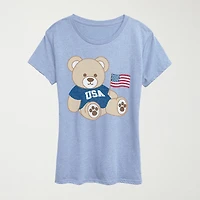 Usa Teddy Bear Womens Crew Neck Short Sleeve Classic Fit Graphic T-Shirt