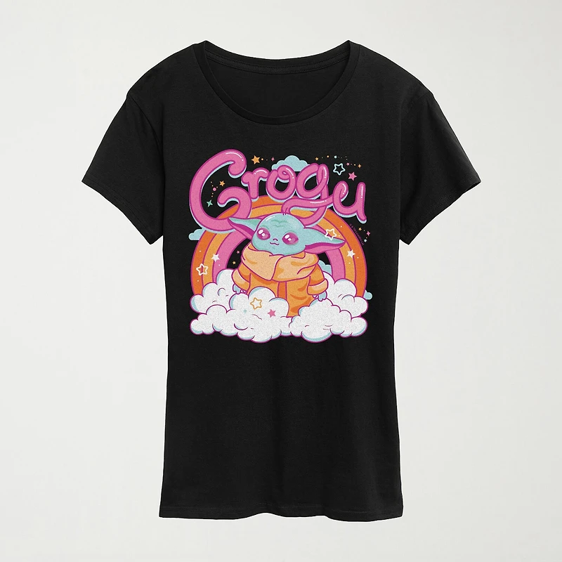 Grogu Kawaii Womens Crew Neck Short Sleeve Classic Fit Baby Yoda Graphic T-Shirt