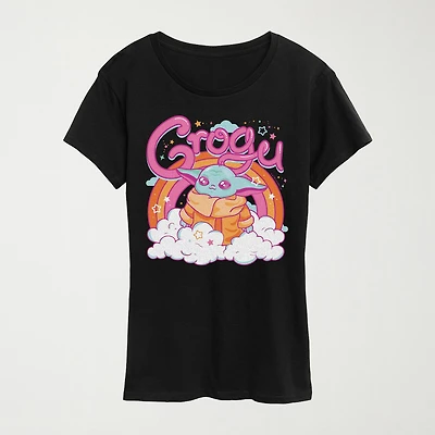 Grogu Kawaii Womens Crew Neck Short Sleeve Classic Fit Baby Yoda Graphic T-Shirt