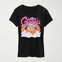 Grogu Kawaii Womens Crew Neck Short Sleeve Classic Fit Baby Yoda Graphic T-Shirt