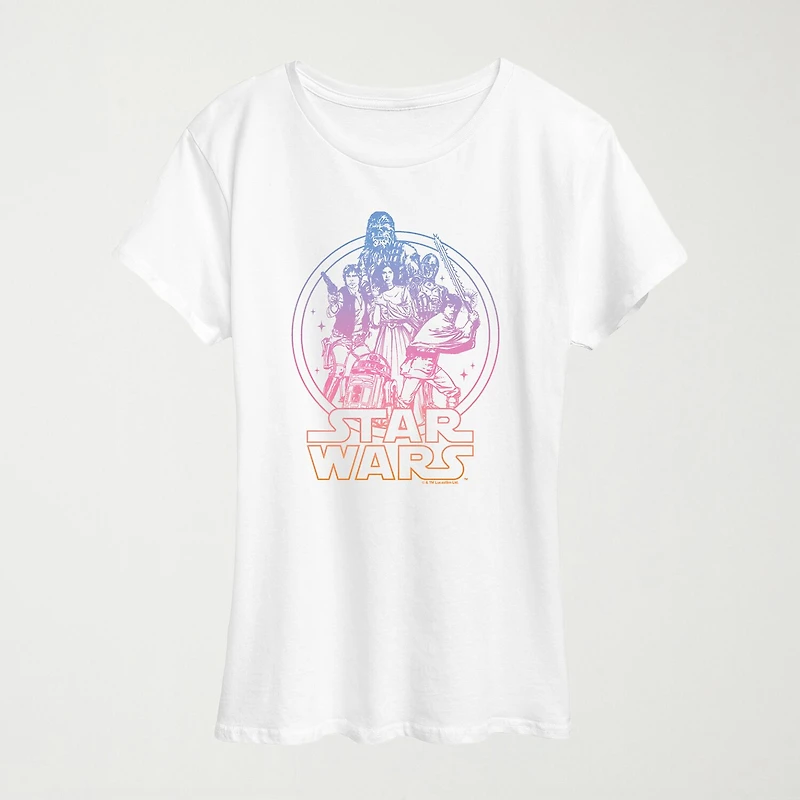 Gradient Womens Crew Neck Short Sleeve Classic Fit Star Wars Graphic T-Shirt