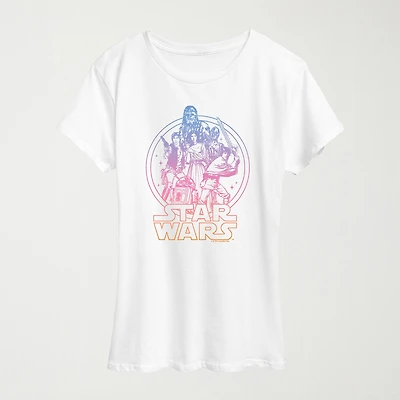 Gradient Womens Crew Neck Short Sleeve Classic Fit Star Wars Graphic T-Shirt