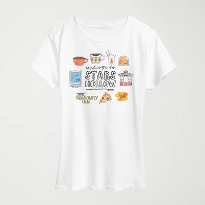 Stars Hollow Grid Womens Crew Neck Short Sleeve Classic Fit Graphic T-Shirt