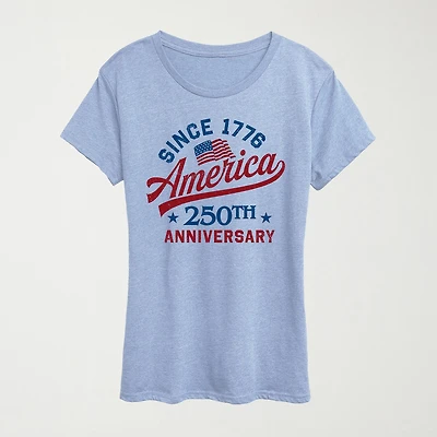 America 250 Womens Crew Neck Short Sleeve Classic Fit Graphic T-Shirt