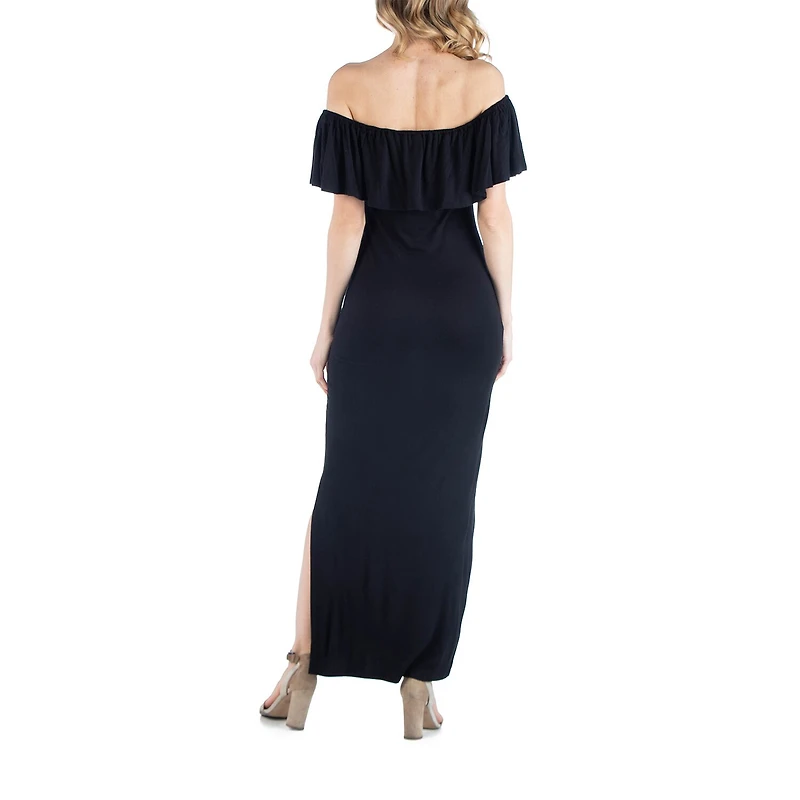 24/7 Comfort Apparel Off Shoulder Ruffle Detail Maxi Dress