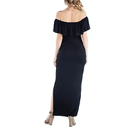24/7 Comfort Apparel Off Shoulder Ruffle Detail Maxi Dress