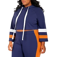Poetic Justice Womens Plus Hooded Long Sleeve Crop Top