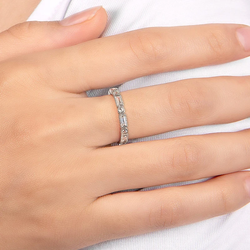 Womens Cubic Zirconia Sterling Silver Band