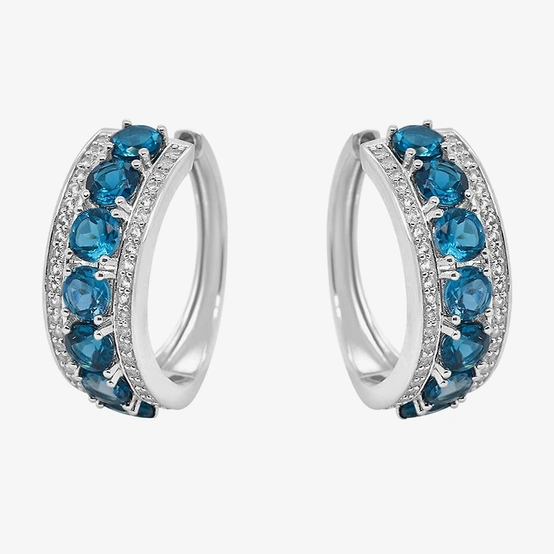 Limited Quantities! Womens Genuine Blue Topaz Sterling Silver 23.5mm Hoop Earrings