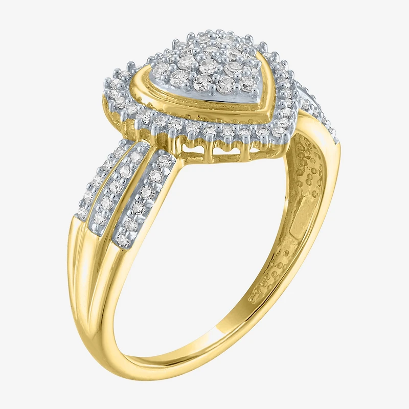 (G-H / I1-I2) Womens 1/3 CT.T.W. Lab-Grown Diamond 10K Gold Heart Halo Cocktail Ring