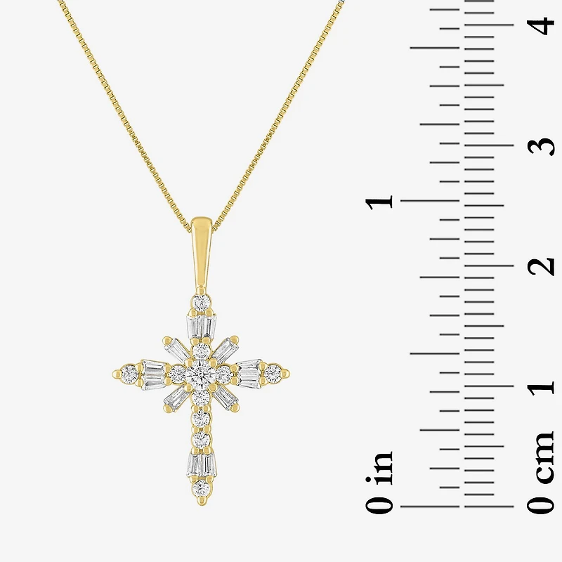 G-H / Si2-I1) Womens 1/ CT. T.W. Lab Grown White Diamond 10K Gold Cross 18 Inch Pendant Necklace