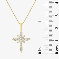 G-H / Si2-I1) Womens 1/ CT. T.W. Lab Grown White Diamond 10K Gold Cross 18 Inch Pendant Necklace