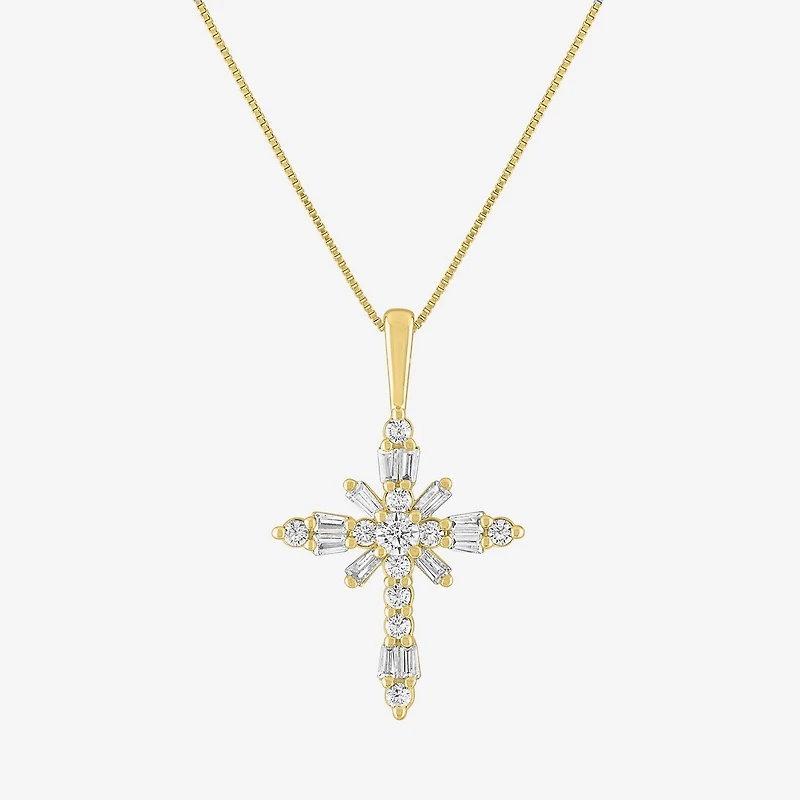 G-H / Si2-I1) Womens 1/ CT. T.W. Lab Grown White Diamond 10K Gold Cross 18 Inch Pendant Necklace