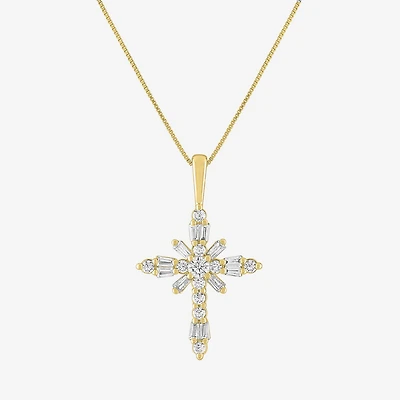 (G-H / Si2-I1) Womens 1/3 CT. T.W. Lab Grown White Diamond 10K Gold Cross 18 Inch Pendant Necklace