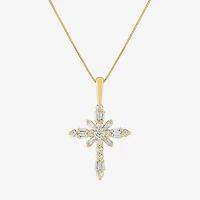 G-H / Si2-I1) Womens 1/ CT. T.W. Lab Grown White Diamond 10K Gold Cross 18 Inch Pendant Necklace