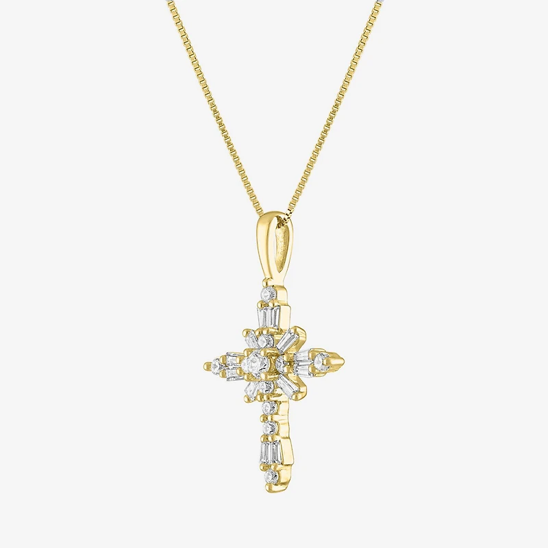 G-H / Si2-I1) Womens 1/ CT. T.W. Lab Grown White Diamond 10K Gold Cross 18 Inch Pendant Necklace