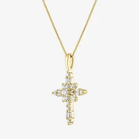 G-H / Si2-I1) Womens 1/ CT. T.W. Lab Grown White Diamond 10K Gold Cross 18 Inch Pendant Necklace