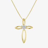 Diamond Blossom (G-H / I1-I2) Womens Diamond Accent Lab Grown White Diamond 10K Gold Cross 18 Inch Pendant Necklace