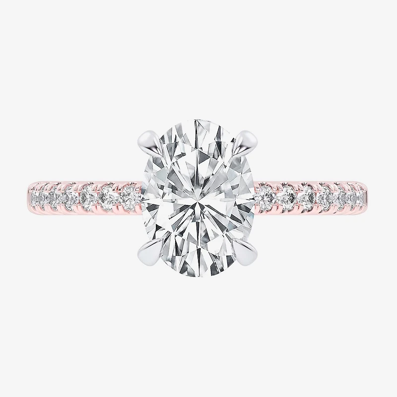 (G-H / Si1-Si2) Womens 2 1/4 CT. T.W. Lab Grown White Diamond 14K Gold Oval Side Stone Engagement Ring