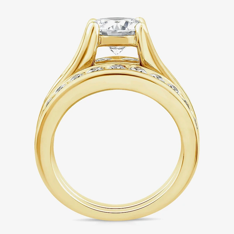 (G / Si1-Si2) Womens 4 CT. T.W. Lab Grown White Diamond 10K Gold Round Side Stone Bridal Set