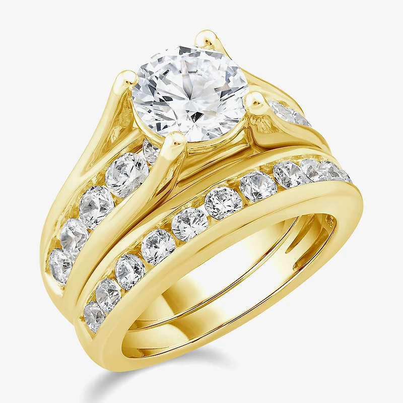 (G / Si1-Si2) Womens 4 CT. T.W. Lab Grown White Diamond 10K Gold Round Side Stone Bridal Set