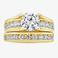 (G / Si1-Si2) Womens 4 CT. T.W. Lab Grown White Diamond 10K Gold Round Side Stone Bridal Set