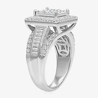 (I / I1) Womens 2 CT. T.W. Lab Grown White Diamond 10K Gold Side Stone Halo Engagement Ring