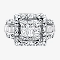 (I / I1) Womens 2 CT. T.W. Lab Grown White Diamond 10K Gold Side Stone Halo Engagement Ring